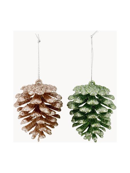 Set de adornos navideños Splendit, 6 uds., Poliresina, Rosa, verde, Ø 5 x Al 7 cm