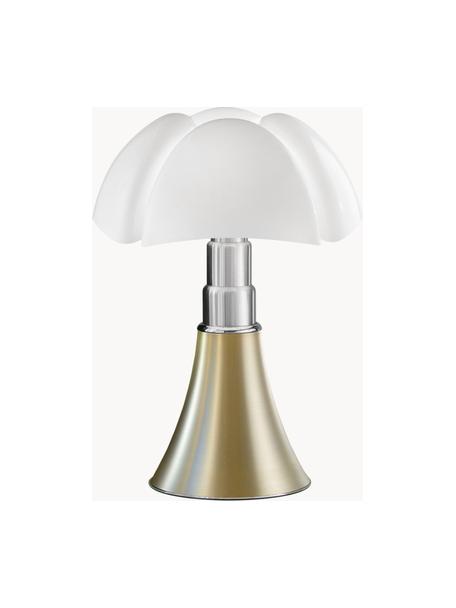 Veľká stmievateľná stolová LED lampa Pipistrello, Odtiene matnej zlatej, Ø 40 x V 50-62 cm