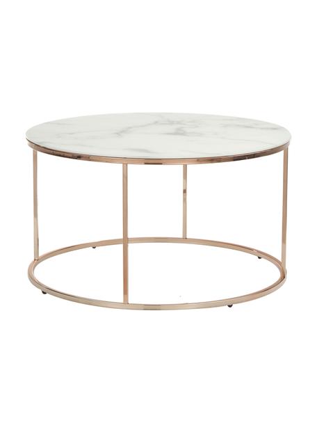 Konferenční stolek s mramorovanou skleněnou deskou Antigua, Bílošedá mramorovaná, růžové zlatá, Ø 78 cm, V 45 cm