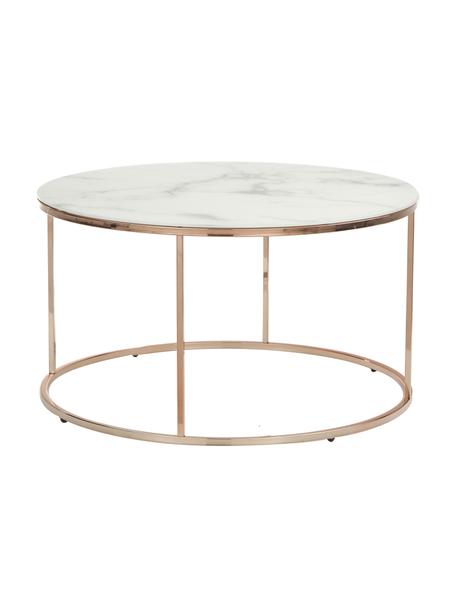 Kulatý konferenční stolek s mramorovanou skleněnou deskou Antigua, Bílá, mramorovaná, růžovozlatá, Ø 80 cm, V 45 cm