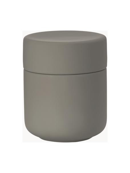 Boîte de rangement en grès à surface veloutée Ume, Grès cérame recouvert d'une surface Soft-touch (plastique), Taupe, Ø 8 x haut. 10 cm