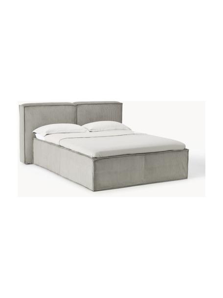 Letto boxspring in velluto a coste Lennon, Rivestimento: 92% poliestere, 8% poliam, Materasso: nucleo di molle insacchet, Piedini: legno di betulla massicci, Velluto a coste grigio, Larg. 160 x Lung. 200 cm, grado di durezza H3