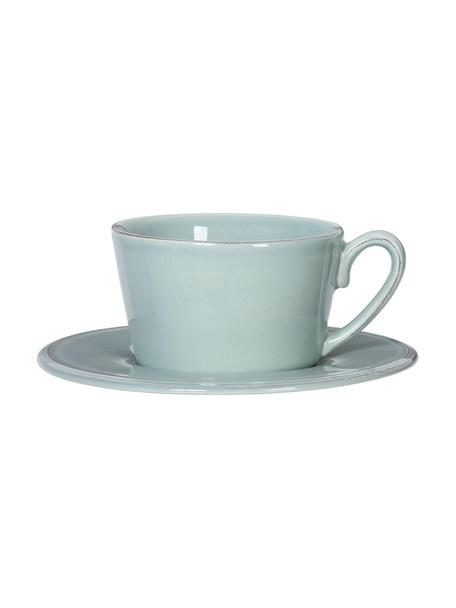 Taza de té con platito Constance, estilo rústico, Gres, Verde menta, Ø 19 x Al 8 cm, 375 ml