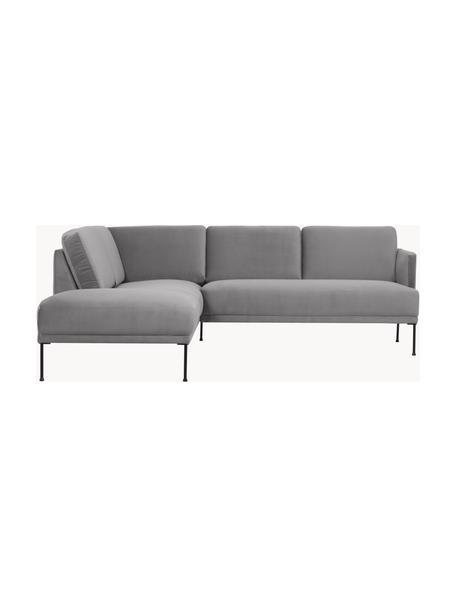 Samt-Ecksofa Fluente, Bezug: Samt (Hochwertiger Polyes, Gestell: Massives Kiefernholz, FSC, Füße: Metall, pulverbeschichtet, Samt Grau, B 221 x T 200 cm, Eckteil links