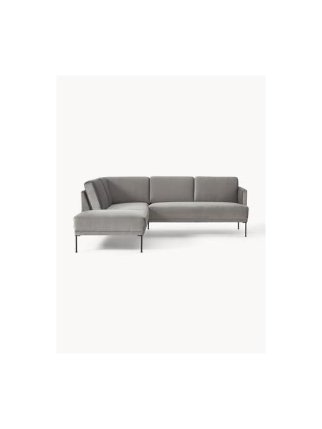 Sofa narożna z aksamitu Fluente, Tapicerka: aksamit (wysokiej jakości, Stelaż: lite drewno sosnowe, Nogi: metal malowany proszkowo , Szary aksamit, S 221 x G 200 cm, lewostronna