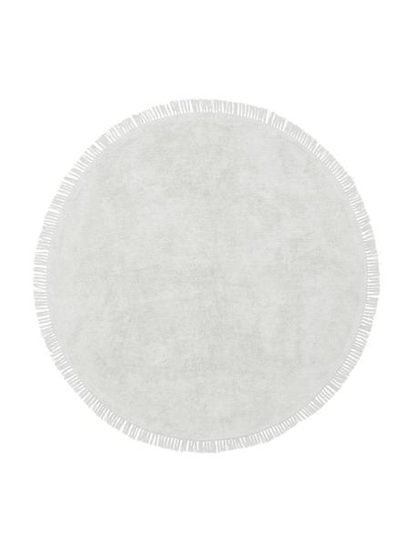 Rond katoenen vloerkleed Daya met franjes, handgetuft, Grijs, wit, Ø 200 cm (maat L)