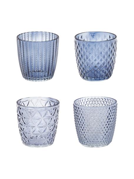 Set de portavelas de vidrio Marilu, 4 uds., Vidrio, Azul, Ø 8 x Al 8 cm