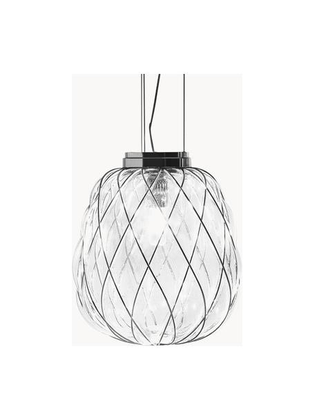 Handgemaakte hanglamp Pinecone, Lampenkap: glas, gegalvaniseerd meta, Decoratie: gegalvaniseerd metaal, Transparant, zilverkleurig, Ø 30 cm