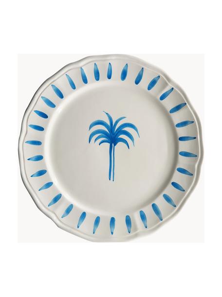 Assiette plate peinte à la main The Palms, Céramique, Blanc, bleu, Ø 32 cm