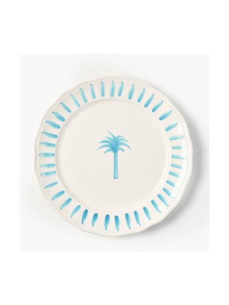 Assiette plate peinte à la main The Palms, Céramique, Blanc, bleu, Ø 32 cm