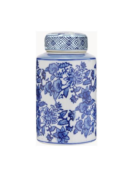 Vaso piccolo decorativo in porcellana con coperchio Annabelle, alt. 14 cm, Porcellana, Blu, bianco, Ø 8 x Alt. 14 cm