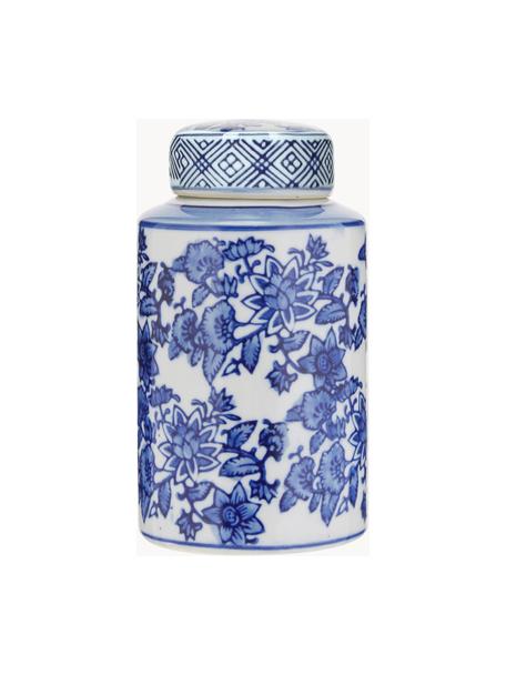 Vaso piccolo decorativo in porcellana con coperchio Annabelle, Porcellana, Blu, bianco, Ø 8 x Alt. 14 cm