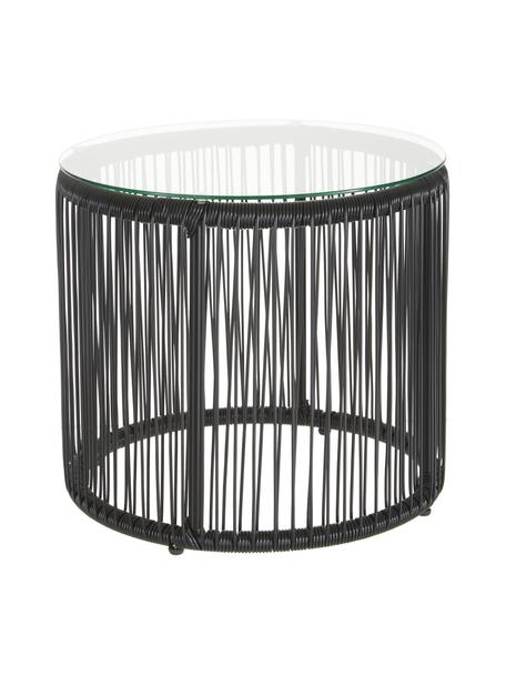 Stolik pomocniczy Bahia z tworzywo sztuczne-splot w czarny, Blat: szkło, Stelaż: aluminium malowane proszk, Czarny, Ø 50 x W 45 cm