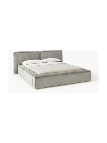 Cama tapizada en pana Lennon, Tapizado: pana (98% poliéster, 2% p, Estructura: madera de pino maciza, ma, Patas: madera, plástico Este pro, Pana gris, An 228 x L 243 cm (colchón 160 x 200 cm)