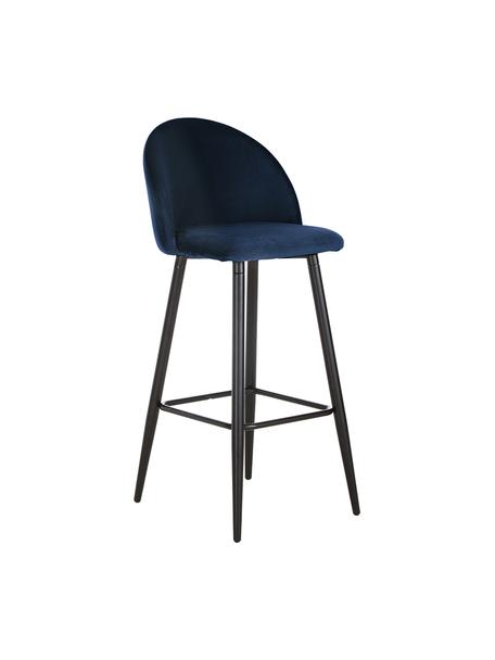 Chaise haute de bar Amy, Velours bleu foncé, noir, larg. 45 x haut. 103 cm