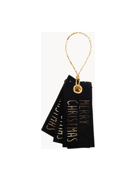 Étiquettes cadeaux Vellu, 6 pièces, 50 % polyester, 40 % rayonne, 10 % adhésif, Noir, doré, larg. 3 x haut. 7 cm