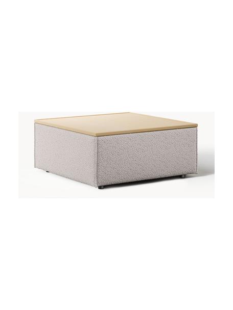 Sofa-Hocker Lennon aus Bouclé mit Stauraum, Bezug: Bouclé (80 % Polyester, 2, Tablett: Eichenholz, Spannplatte m, Gestell: Spanplatte, mitteldichte , Bouclé Taupe, helles Eichenholz, B 88 x T 88 cm