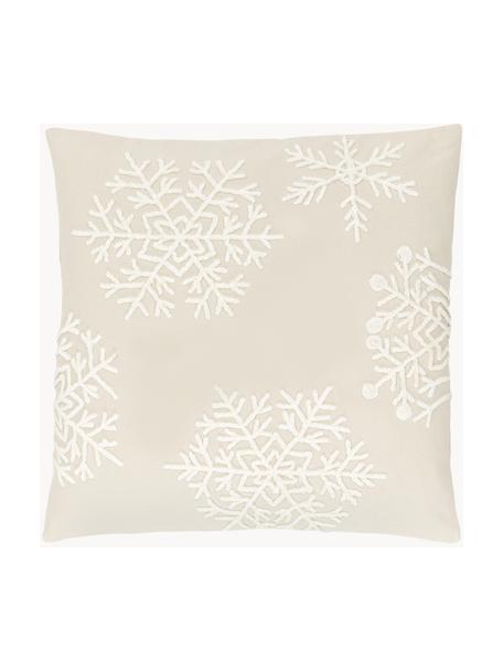 Funda de cojín bordada Snowflake, 100% algodón, Beige, An 45 x L 45 cm