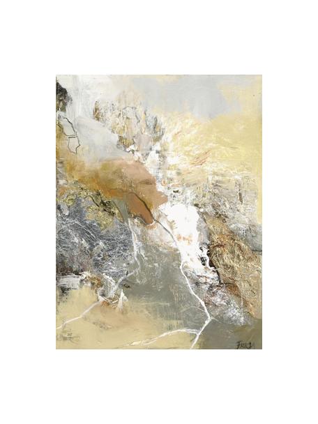 Handbemalter Leinwanddruck Sunny Days, Grau, Gelbtöne, Beige, B 90 x H 118 cm