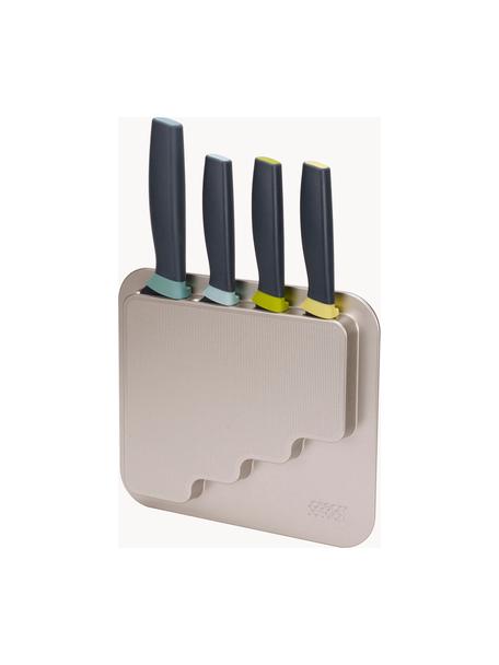 Set de cuchillos con soporte Door Storage, 5 pzas., Estantería: plástico, Cuchillo: acero inoxidable cepillad, Beige claro, tonos verdes y azules, Set de diferentes tamaños