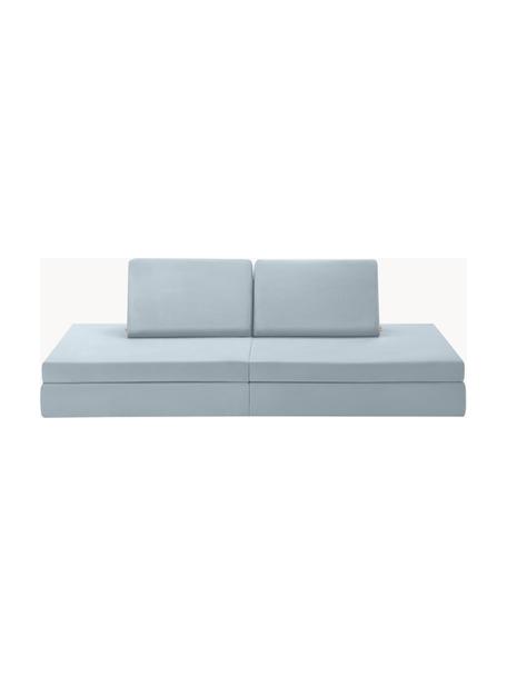 Divano da gioco componibile in velluto per bambini fatto a mano Mila, Rivestimento: velluto (100% poliestere), Velluto azzurro, Larg. 168 x Prof. 84 cm