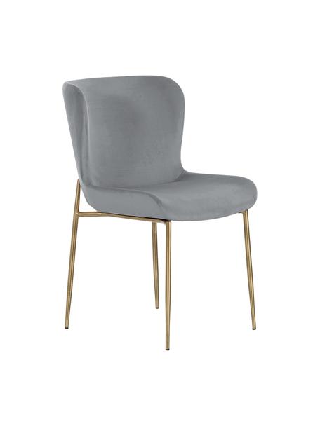 Fluwelen stoel Tess in grijs, Bekleding: fluweel (polyester), Poten: gepoedercoat metaal, Fluweel grijs, goudkleurig, B 49 x D 64 cm