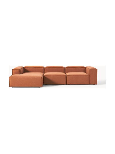 Modulaire hoekbank Lennon, Bekleding: 100% polyester, Frame: massief grenenhout, multi, Poten: kunststof De poten bevind, Geweven stof terracotta, B 327 x D 180 cm, hoekdeel links