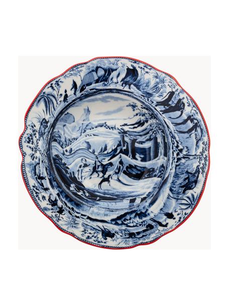 Assiette creuse en porcelaine design Classic On Acid, Porcelaine, Blanc, tons bleu foncé, larg. 96 x prof. 44 cm
