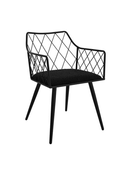 Chaise noire à accoudoirs avec coussin en bouclé Heidie, 2 pièces, Tissu noir, larg. 53 x prof. 56 cm
