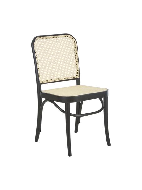 Chaise en cannage Franz, Beige, noir, larg. 48 x haut. 89 cm