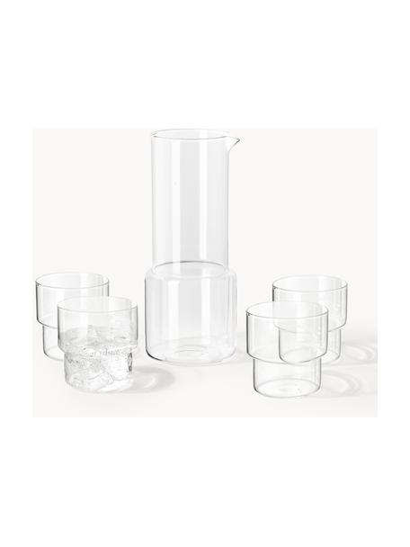 Jarra con vasos soplados artesanalmente Gustave, 5 pzas., Vidrio de borosilicato, Transparente, Set de diferentes tamaños