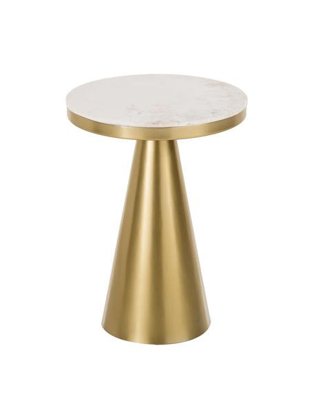Ronde marmeren bijzettafel Zelda, Tafelblad: marmer, Frame: gecoat metaal, Goudkleurig, wit, gemarmerd, Ø 41 x H 54 cm