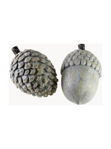 Piezas decorativas bellotas Frora, 2 uds., Poliresina, Gris, verde, An 16 x Al 11 cm