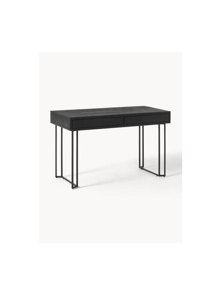 Bureau Luca van mangohout met lades, Tafelblad: massief mangohout, gebors, Frame: gepoedercoat metaal Dit p, Mangohout zwart gelakt, zwart, B 125 x D 60 cm