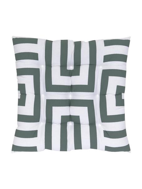 Baumwoll-Sitzkissen Bram mit grafischem Muster, Bezug: 100% Baumwolle, Grün, B 40 x L 40 cm