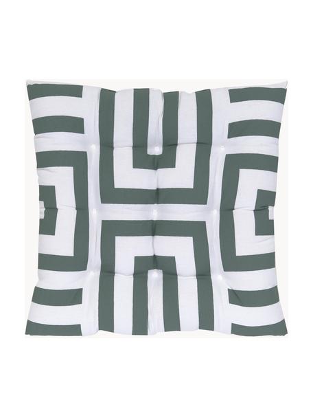 Baumwoll-Sitzkissen Bram mit grafischem Muster, Bezug: 100% Baumwolle, Dunkelgrün, Weiß, B 40 x L 40 cm