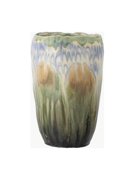 Handgefertigte Vase Mahasti, H 26 cm, Steingut, Grün, Blau, Beige, Ø 17 x H 26 cm