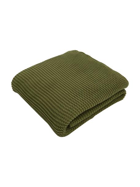 Plaid en tricot coton bio vert Adalyn, 100 % coton bio, certifié GOTS, Vert, larg. 150 x long. 200 cm