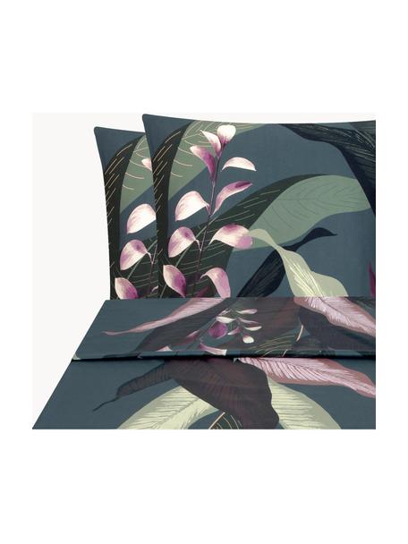 Sábana encimera de satén Flora, Multicolor, gris, Cama 180/200 cm (270 x 270 cm)