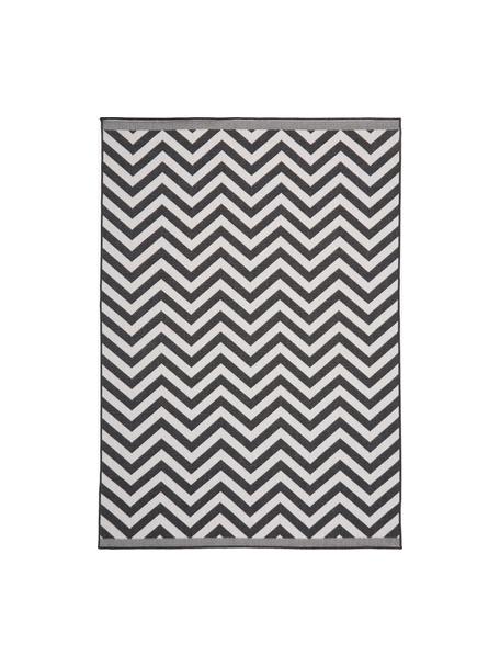 Dubbelzijdig in- en outdoor vloerkleed Palma met zigzag patroon, 100% polypropyleen, Zwart, wit, B 120 x L 170 cm (maat S)