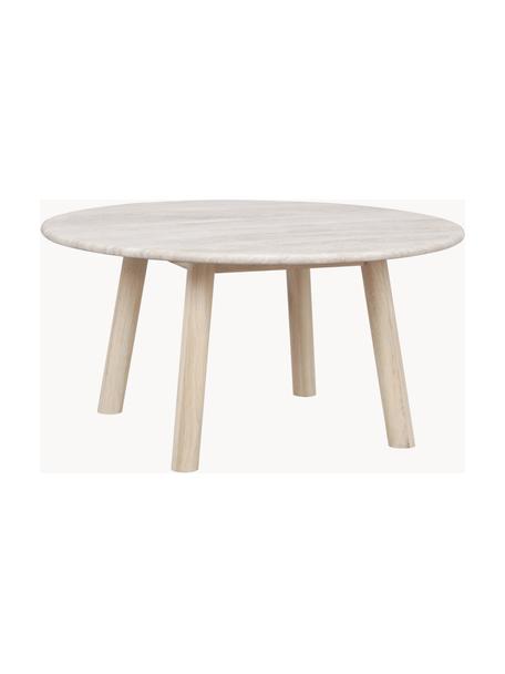 Table basse ronde en travertin Taransay, Beige clair Travertin, bois de chêne, Ø 90 cm