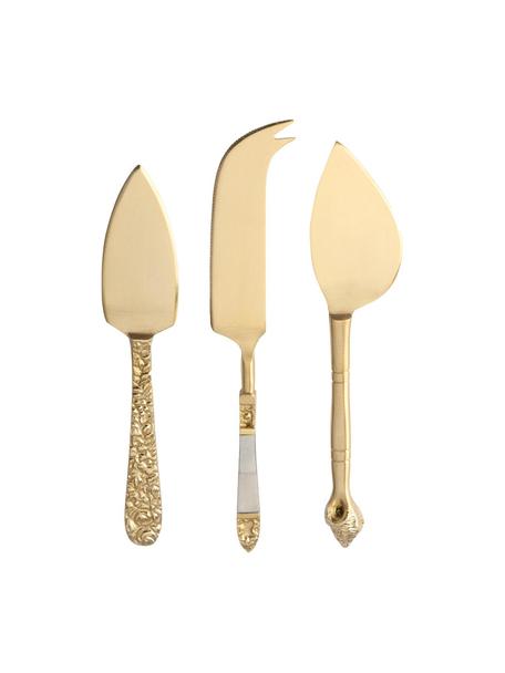 Kaasmessenset Cheese, 3-delig, Mes: edelstaal, vermessingd, Decoratie: parelmoer, Messingkleurig, Set met verschillende formaten