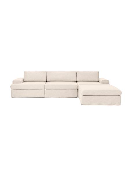 Divano componibile 4 posti Russell, Rivestimento: 100% cotone Con 50.000 ci, Struttura: legno di pino massiccio c, Piedini: plastica, Tessuto beige, Larg. 309 x Alt. 77 cm