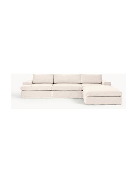 Modulares Sofa Russell (4-Sitzer) mit Hocker (links/rechts), Bezug: 100% Baumwolle Der strapa, Gestell: Massives Kiefernholz, Spe, Füße: Kunststoff Dieses Produkt, Webstoff Hellbeige, B 309 x T 206 cm