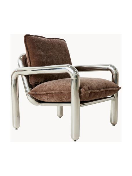 Fauteuil lounge Velvet, Tissu brun foncé, argenté, larg. 85 x prof. 85 cm