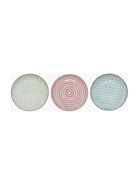 Handbemalte Frühstücksteller Patrizia mit verspieltem Muster, 3er-Set, Steingut, Grün, Rot, Blau, Ø 20 cm