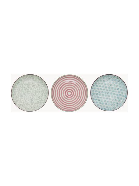 Komplet ręcznie malowanych talerzy śniadaniowych Patrizia, 3 elem., Kamionka, Zielony, czerwony, niebieski, Ø 20 cm