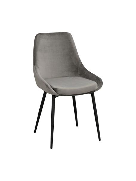 Fluwelen stoelen Sierra, 2 stuks, Bekleding: polyester fluweel, Poten: gelakt metaal, Fluweel grijs, B 49 x D 55 cm