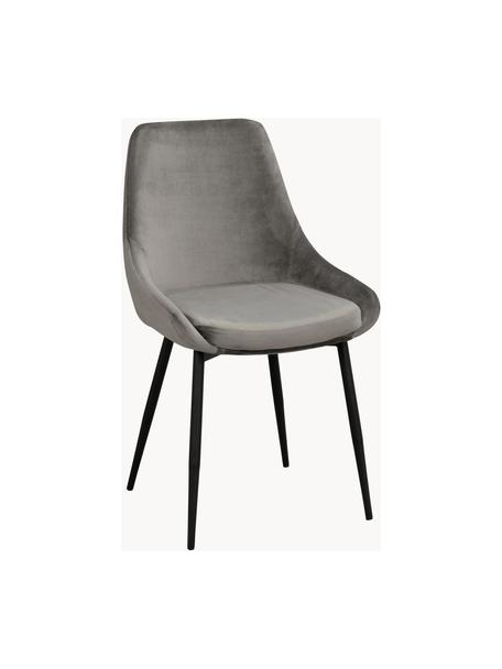 Fluwelen stoelen Sierra, 2 stuks, Bekleding: polyester fluweel, Poten: gelakt metaal, Fluweel grijs, zwart, B 49 x D 55 cm