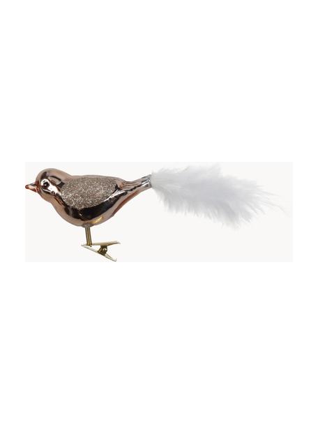 Pinces à arbre Oiseau, 2 pièces, Verre, plumes, Couleur dorée rose, blanc, larg. 10 x haut. 5 cm